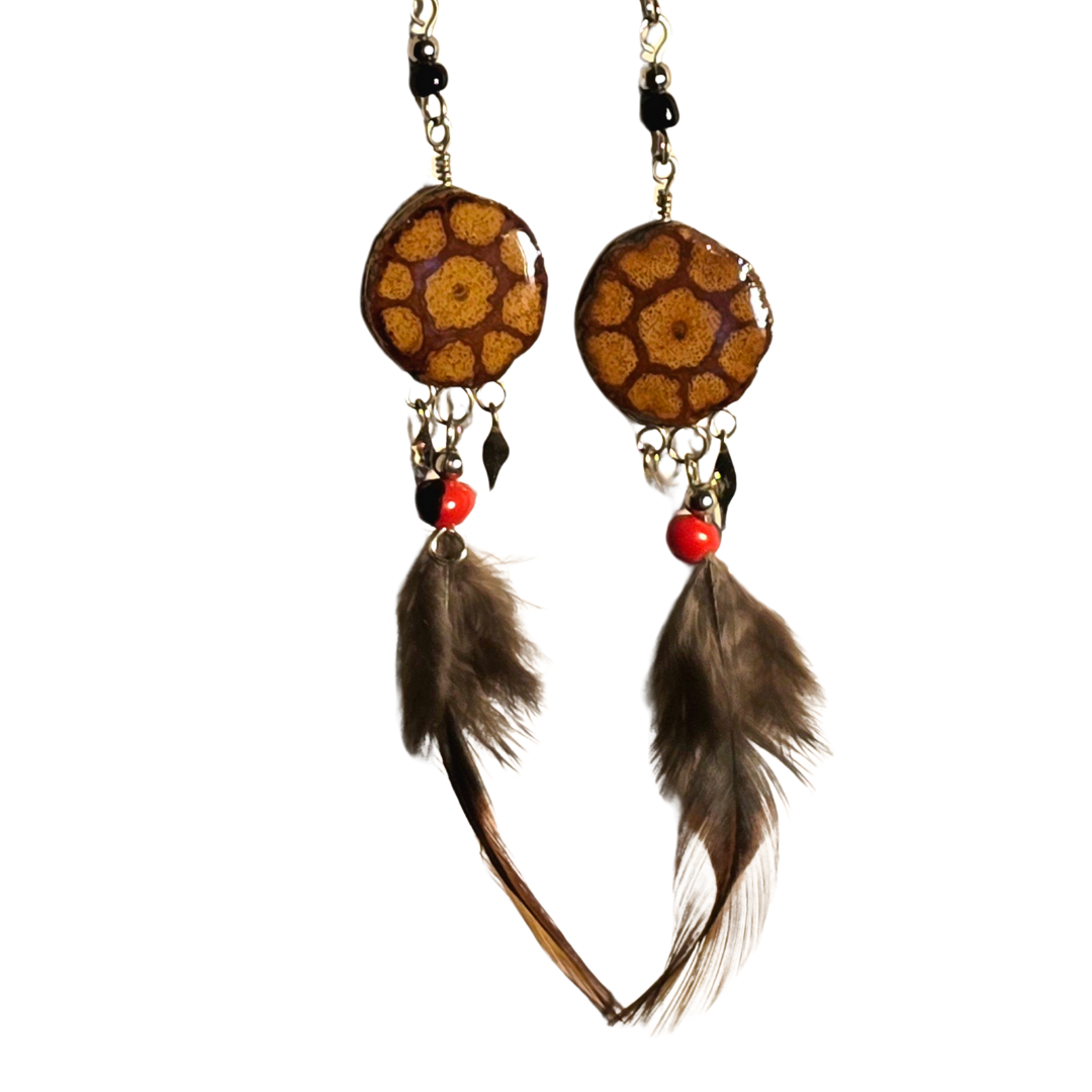Honeycomb ayahuasca vine earrings - made by Peruvian Amazon artisan