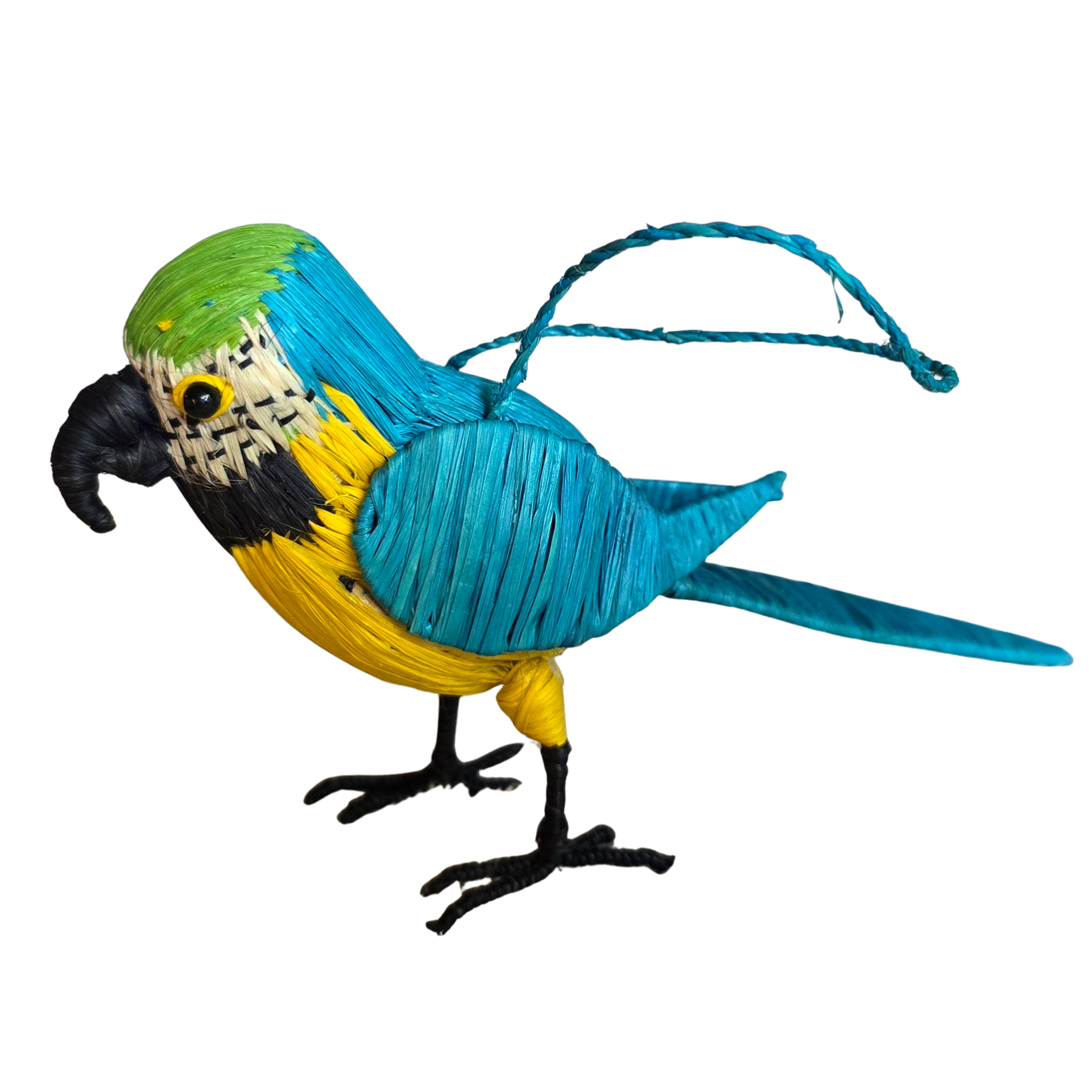 BLUE AND GOLD MACAW - FAIR-TRADE BIRD ORNAMENT - WOVEN BY PERUVIAN AMAZON ARTISAN