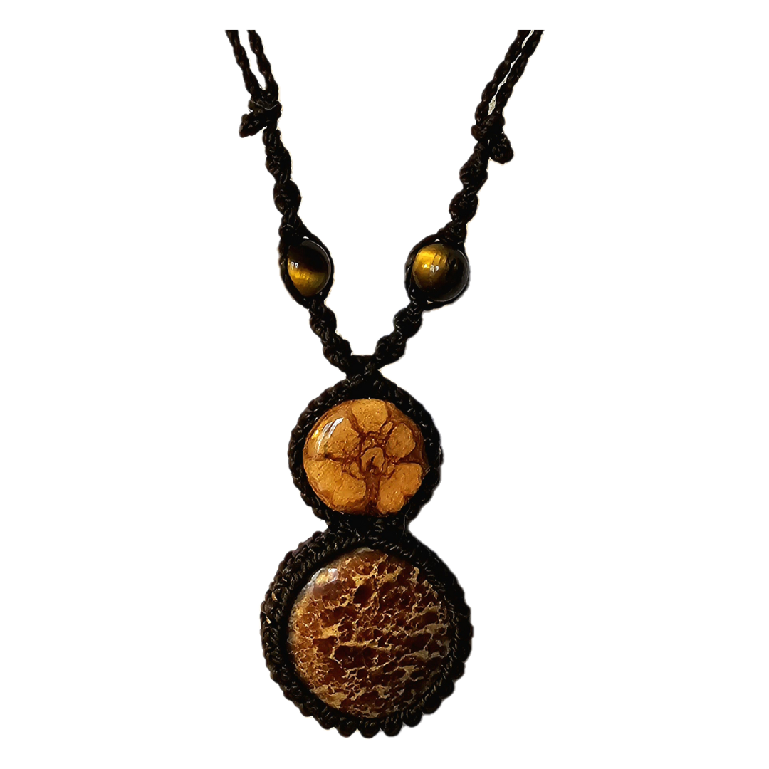 Ayahuasca vine and aragonite macrame necklace - Amazon Ecology