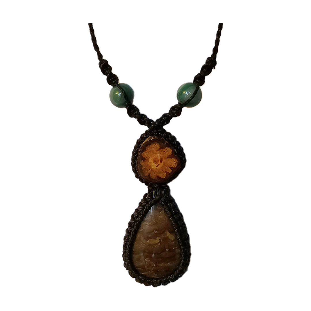 Ayahuasca vine and fossil stromatolite macrame necklace - Amazon Ecology