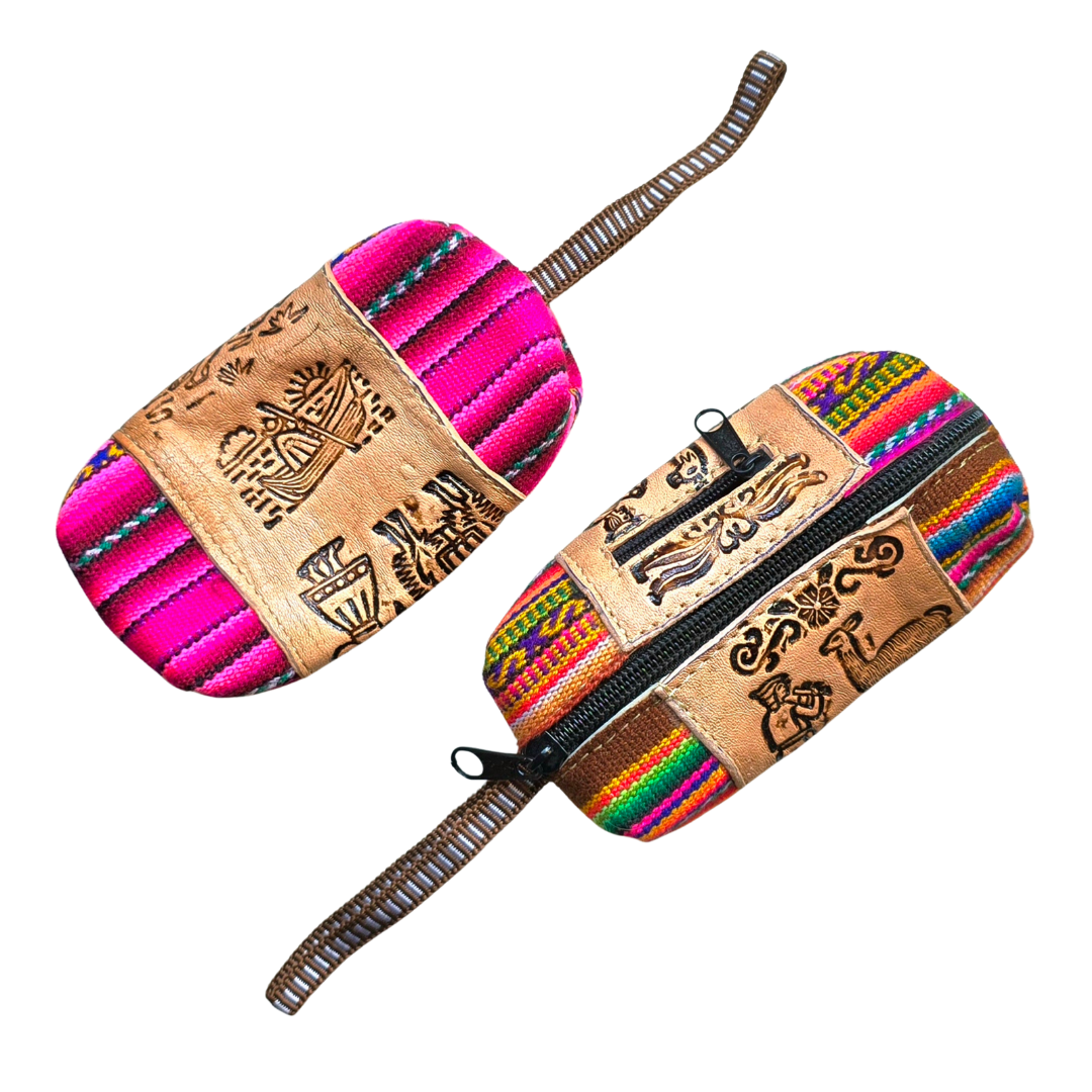 Multi-color mantel fabric coin purses from Peru - Amazon Ecology