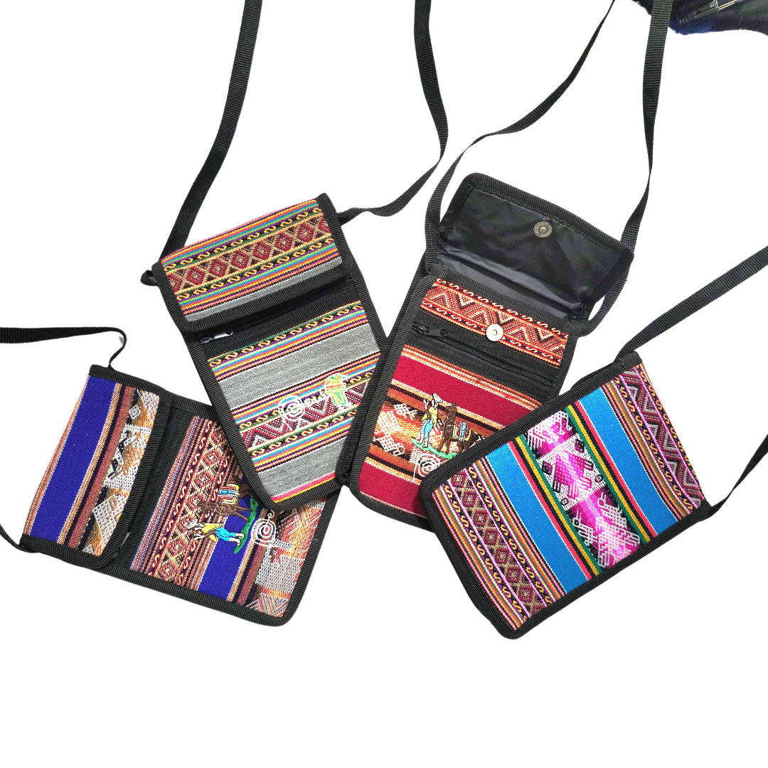 Multi-color mantel fabric cell-phone and passport holder from Peru - Amazon Ecology