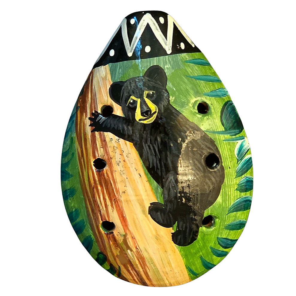 Ocarina ceramic whistle with painted wildlife figures - made by a Peruvian Amazon artisan - Amazon Ecology