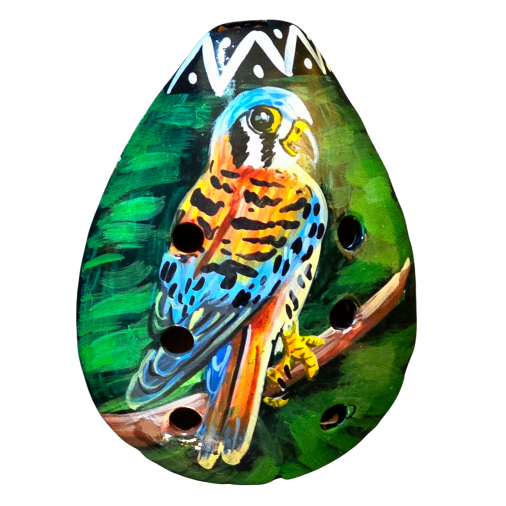 Ocarina ceramic whistle with painted wildlife figures - made by a Peruvian Amazon artisan - Amazon Ecology