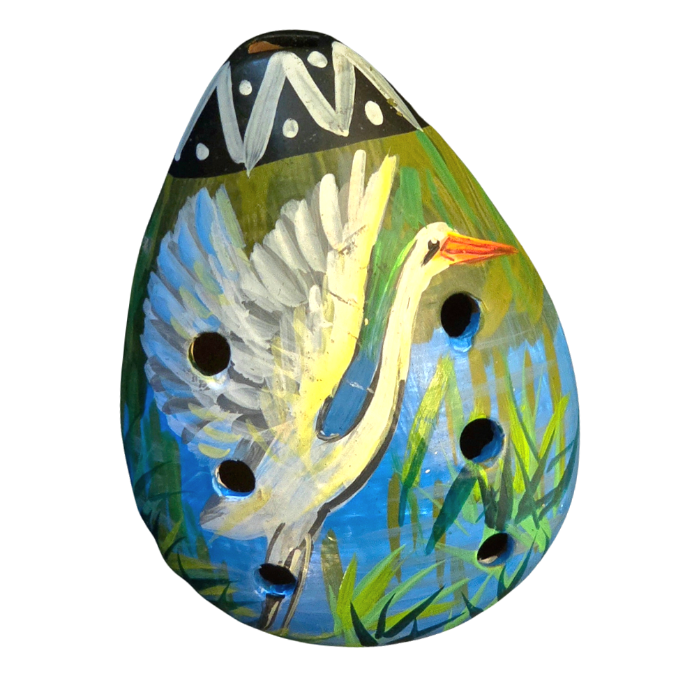 Ocarina ceramic whistle with painted wildlife figures - made by a Peruvian Amazon artisan - Amazon Ecology