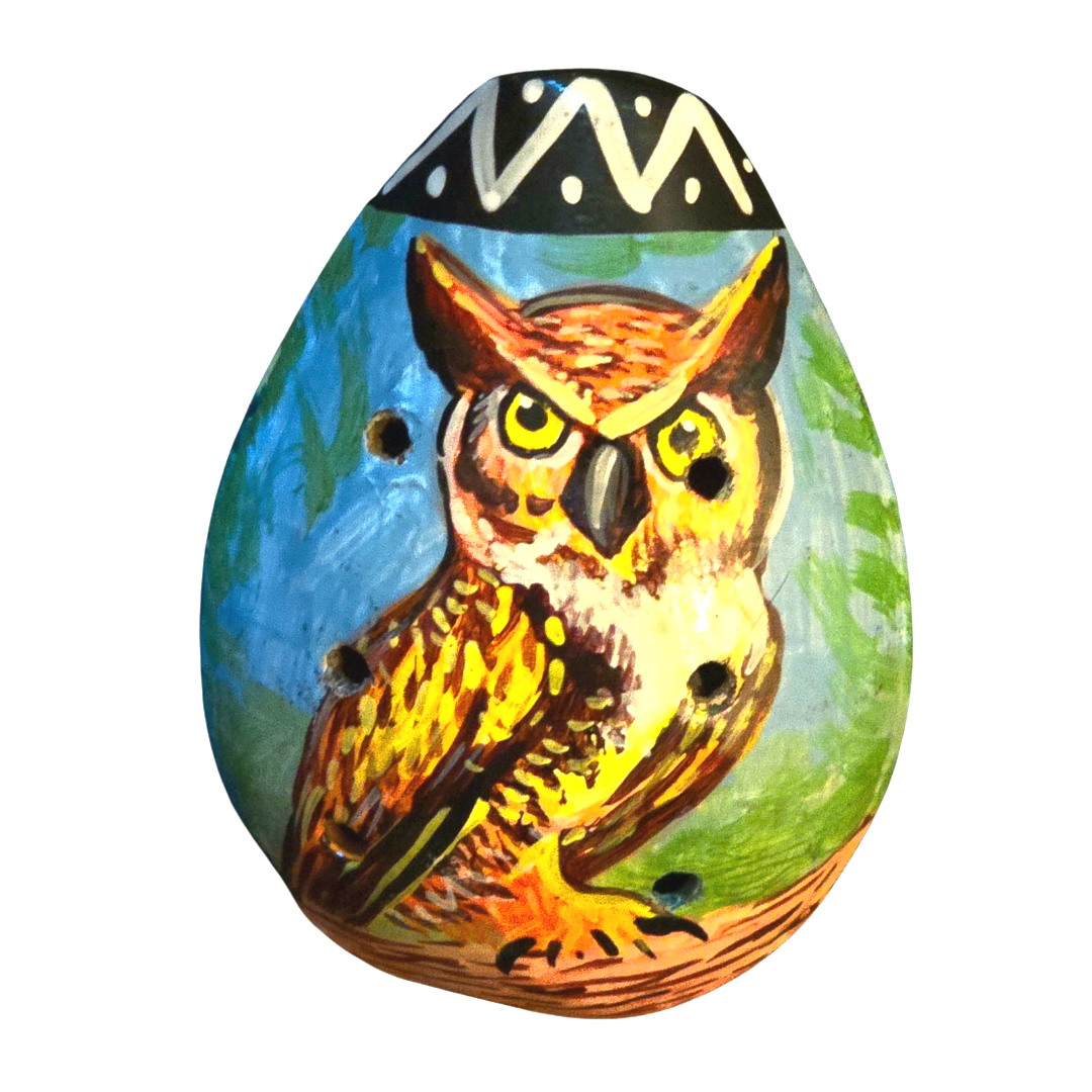 Ocarina ceramic whistle with painted wildlife figures - made by a Peruvian Amazon artisan - Amazon Ecology