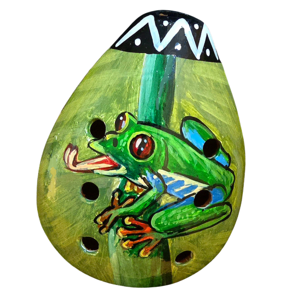 Ocarina ceramic whistle with painted wildlife figures - made by a Peruvian Amazon artisan - Amazon Ecology