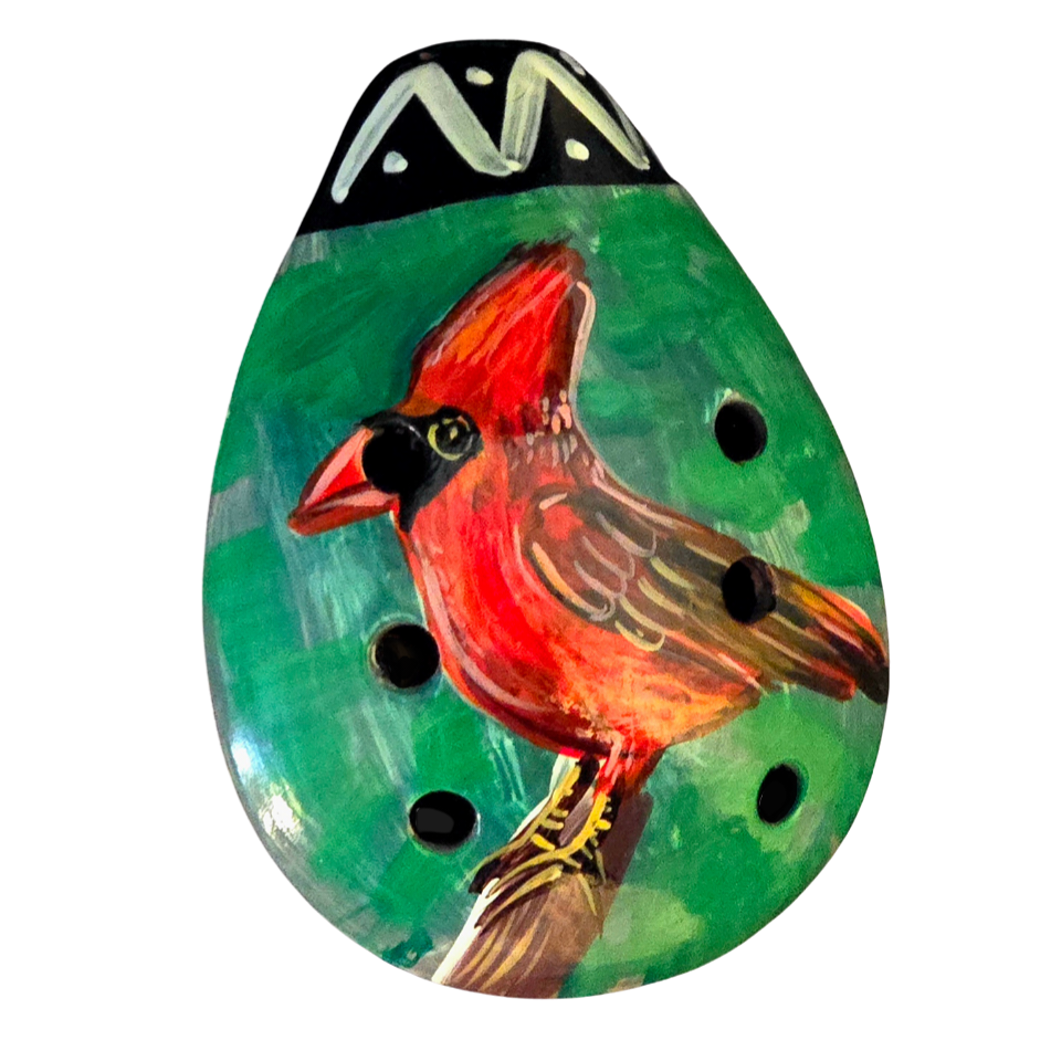 Ocarina ceramic whistle with painted wildlife figures - made by a Peruvian Amazon artisan - Amazon Ecology