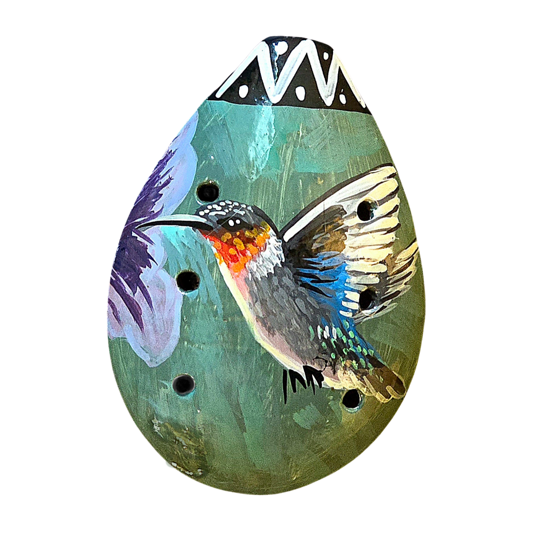 Ocarina ceramic whistle with painted wildlife figures - made by a Peruvian Amazon artisan - Amazon Ecology