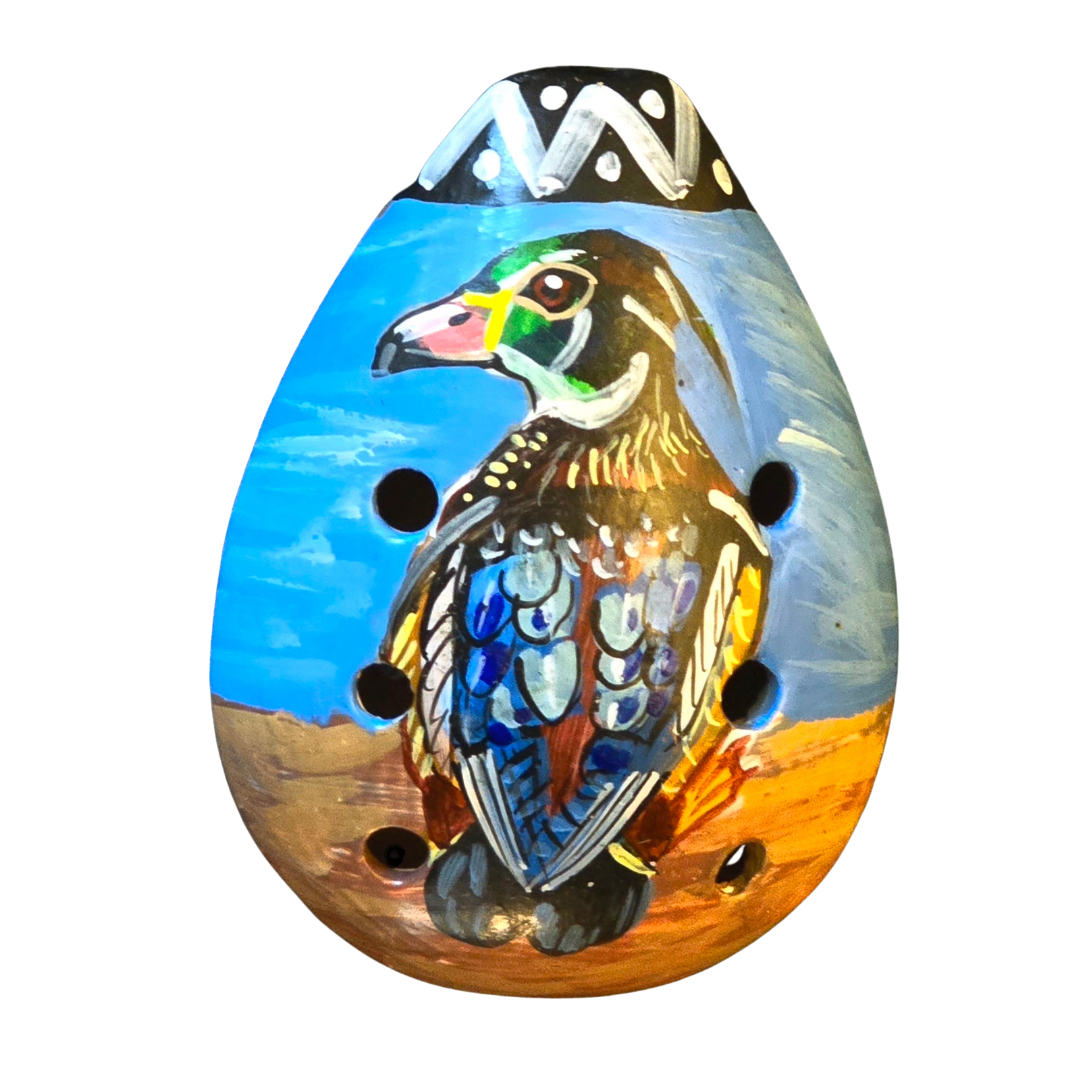Ocarina ceramic whistle with painted wildlife figures - made by a Peruvian Amazon artisan - Amazon Ecology