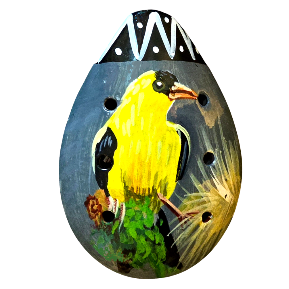 Ocarina ceramic whistle with painted wildlife figures - made by a Peruvian Amazon artisan - Amazon Ecology