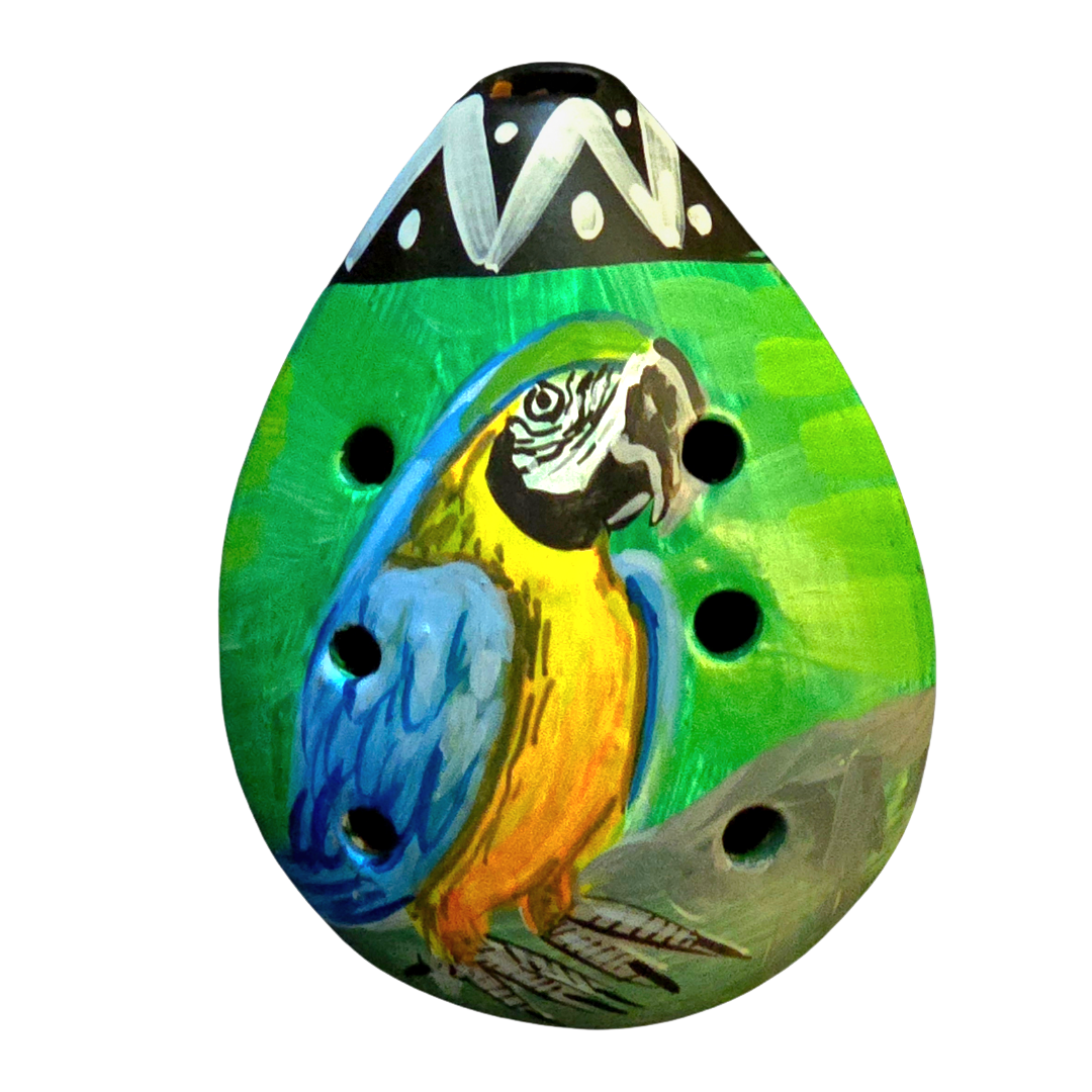 Ocarina ceramic whistle with painted wildlife figures - made by a Peruvian Amazon artisan - Amazon Ecology