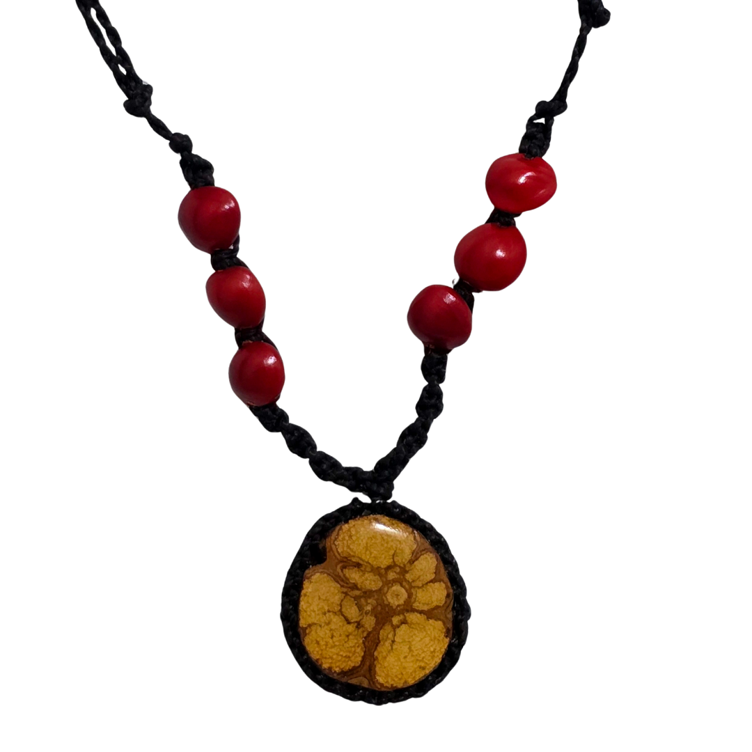 Ayahuasca vine and huayruru macrame necklace - Amazon Ecology