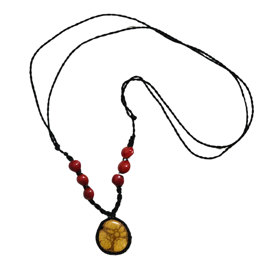 Ayahuasca vine and huayruru macrame necklace - Amazon Ecology