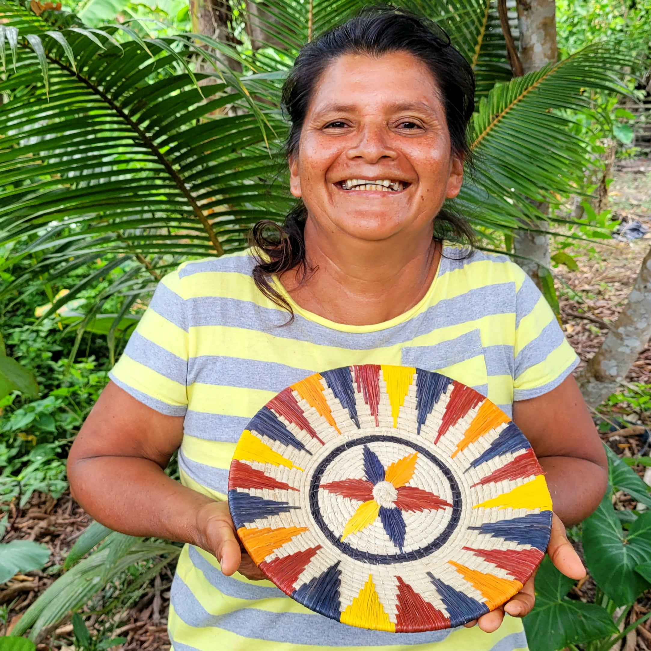 Sun Star Pattern with Ring Decorative Basket - Fair Trade and Handwoven - Amazon Ecology