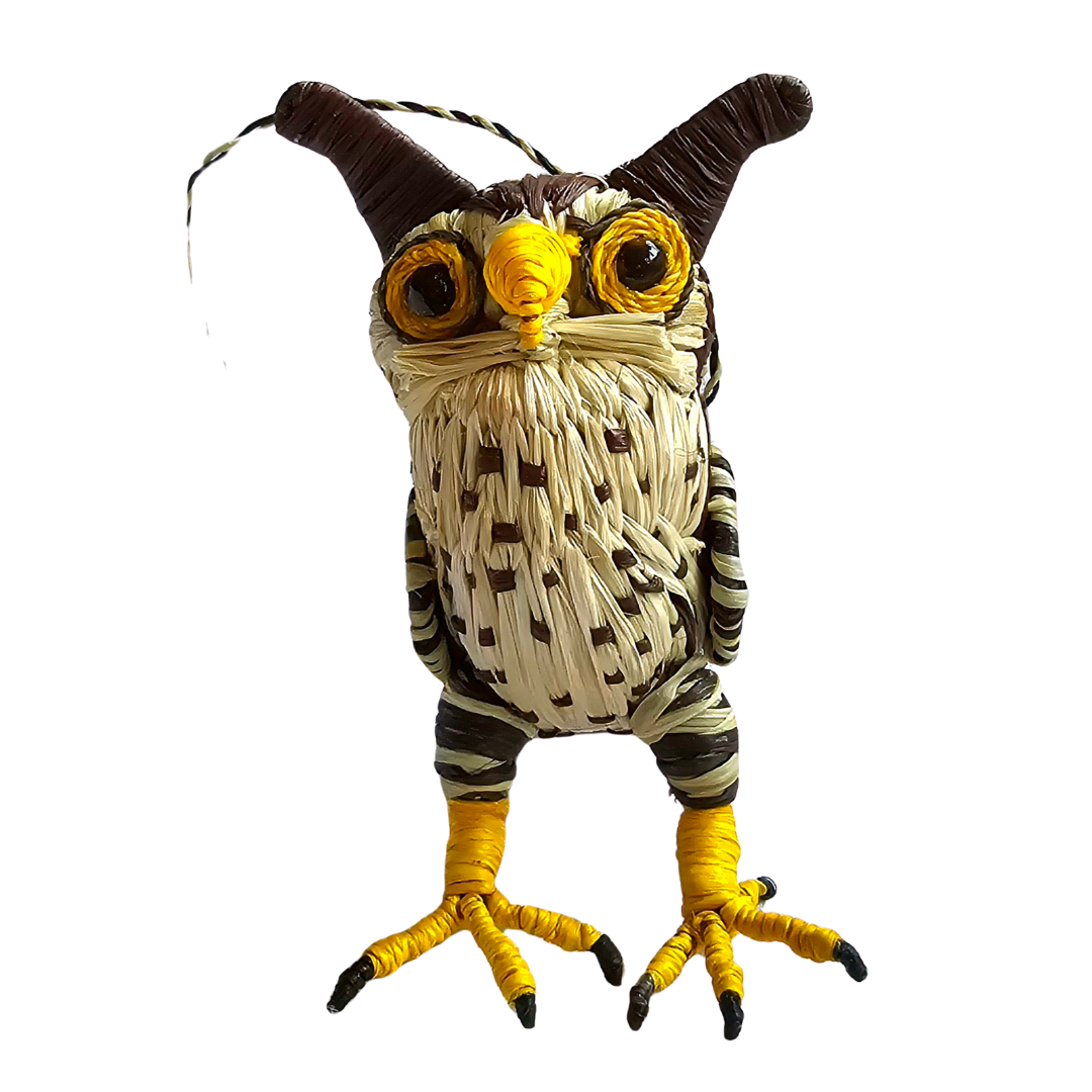 FANCIFUL OWLS - FAIR-TRADE CHRISTMAS TREE BIRD ORNAMENT - WOVEN BY PERUVIAN AMAZON ARTISAN - Amazon Ecology