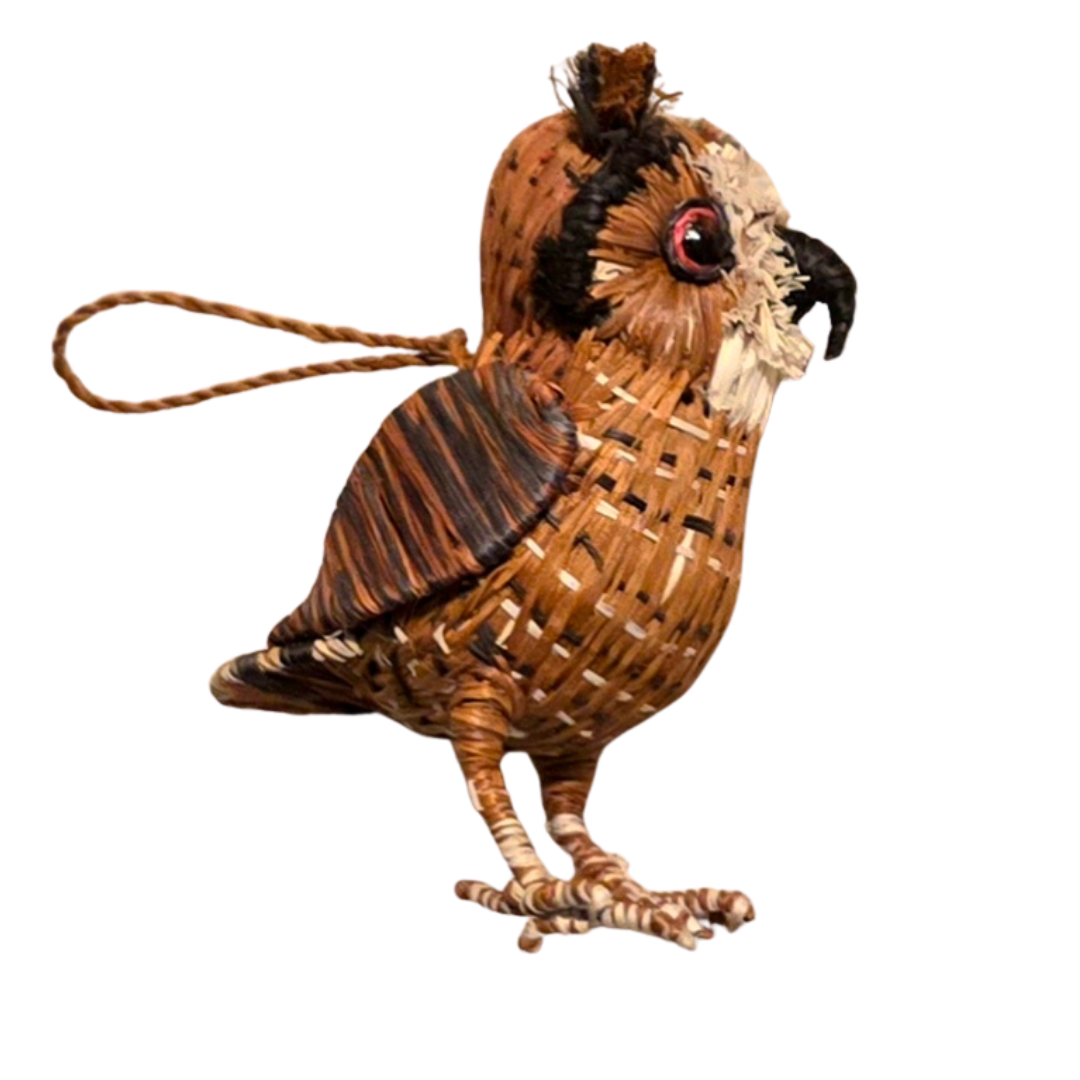 FANCIFUL OWLS - FAIR-TRADE CHRISTMAS TREE BIRD ORNAMENT - WOVEN BY PERUVIAN AMAZON ARTISAN - Amazon Ecology