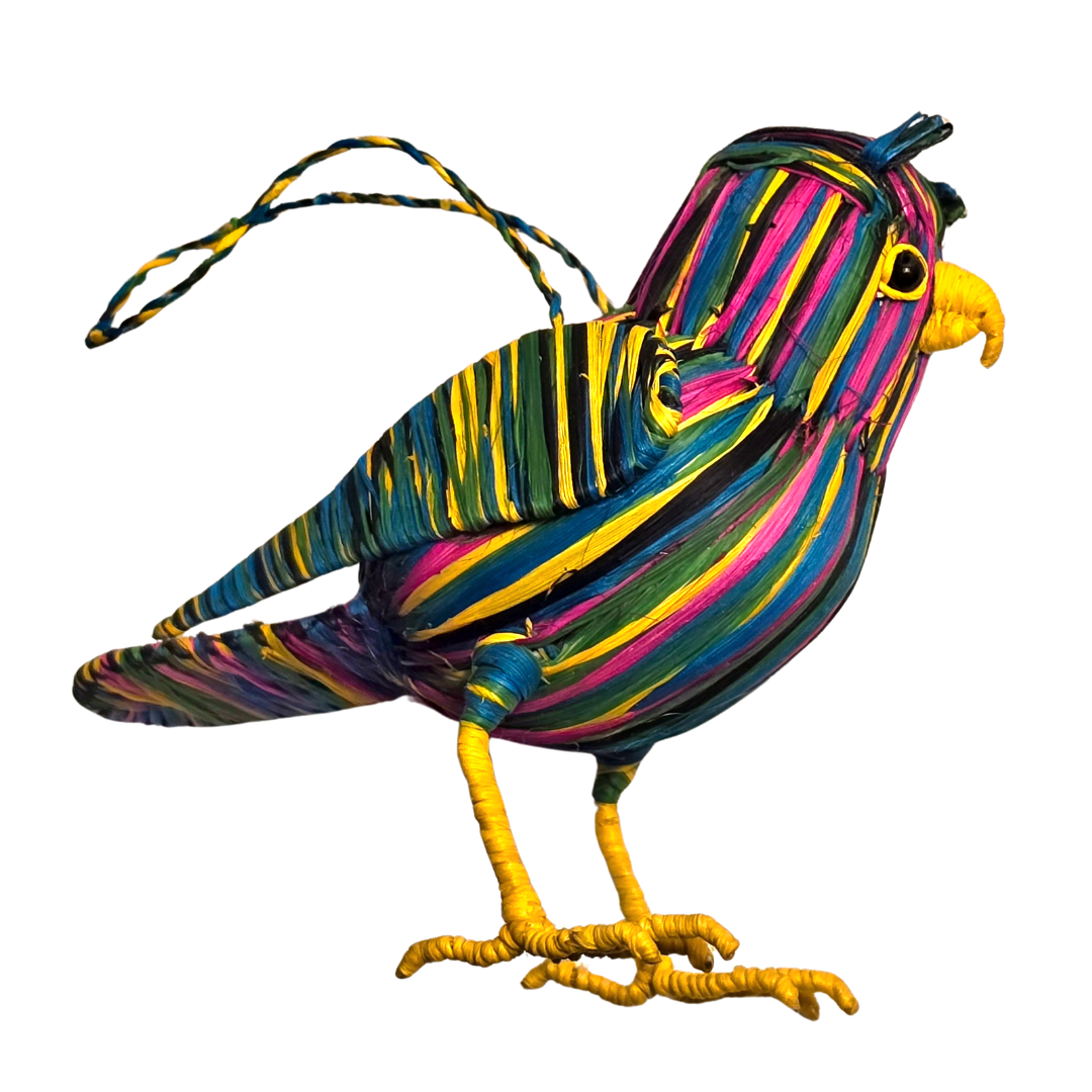 RAINBOW OWLS - FAIR-TRADE CHRISTMAS TREE BIRD ORNAMENT - WOVEN BY PERUVIAN AMAZON ARTISAN - Amazon Ecology