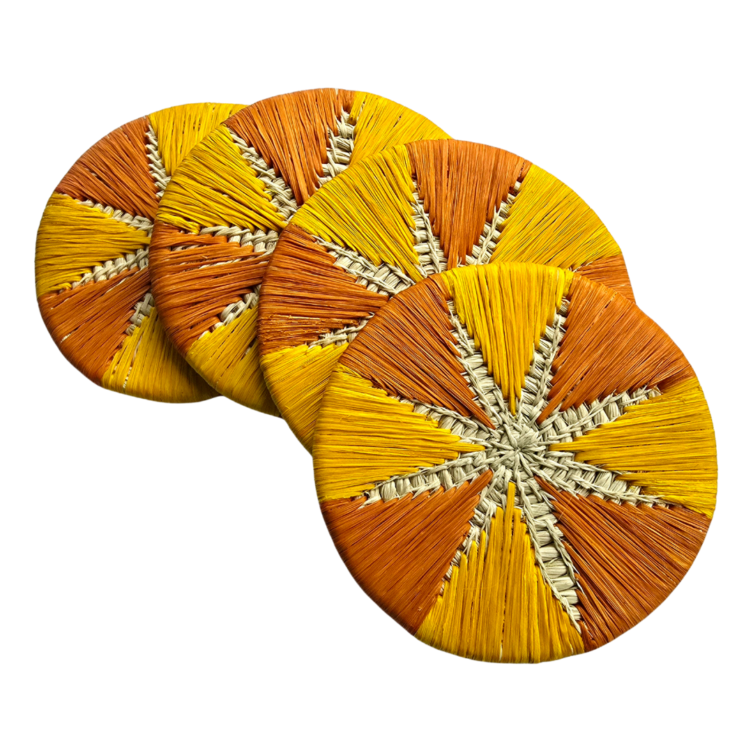 Chambira woven coasters with colored border (set of 4) - handmade by Peruvian artisans - Amazon Ecology