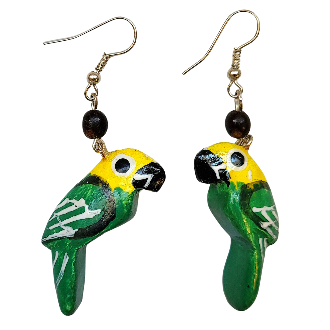 Parrot Balsa Wood Earrings - made by artisans from the Peruvian Amazon - Amazon Ecology