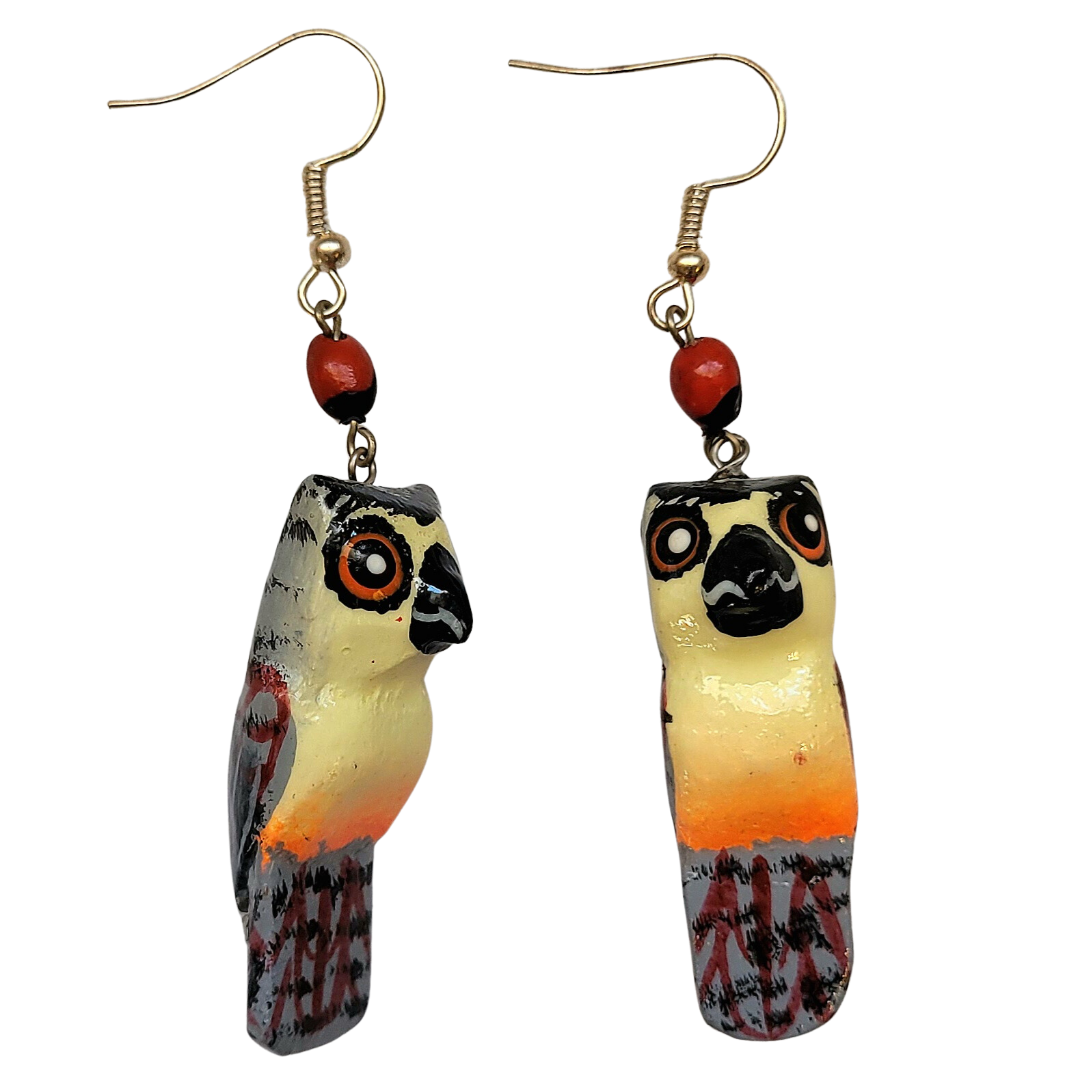 Owl Balsa Wood Earrings - made by artisan from the Peruvian Amazon - Amazon Ecology