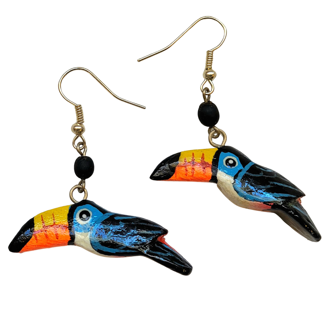 Toucan Balsa Wood Earrings - Made by Peruvian Amazon artisan - Amazon Ecology