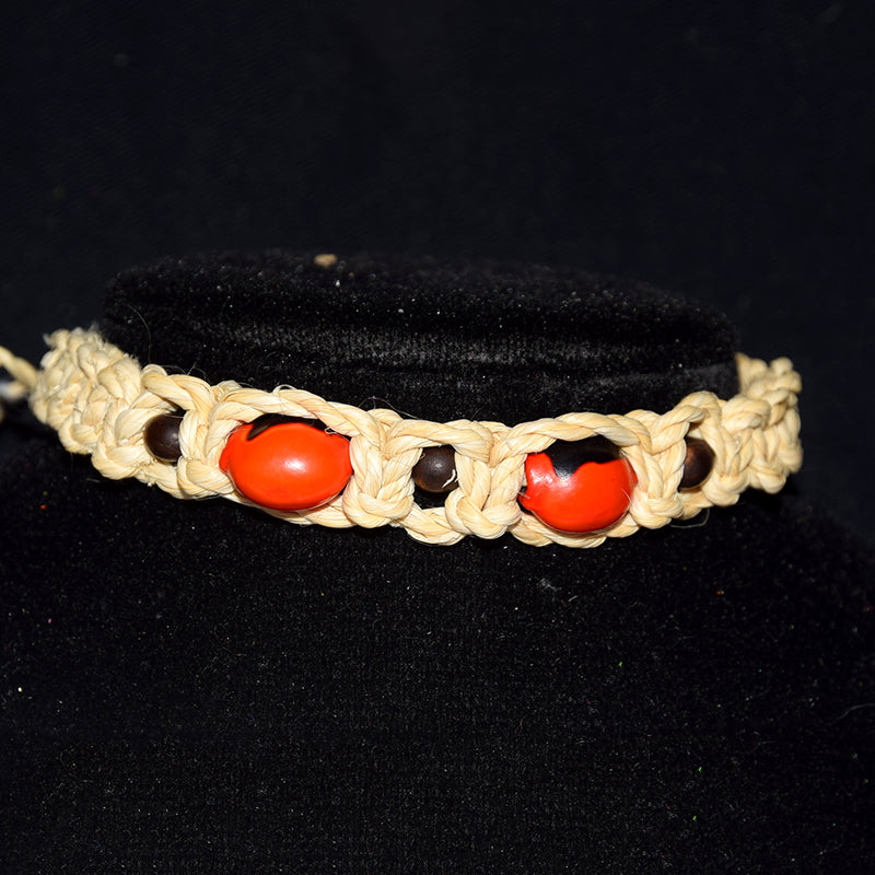 Huayruru and chambira palm fiber macrame bracelets - made by Peruvian Amazon native artisans - Amazon Ecology