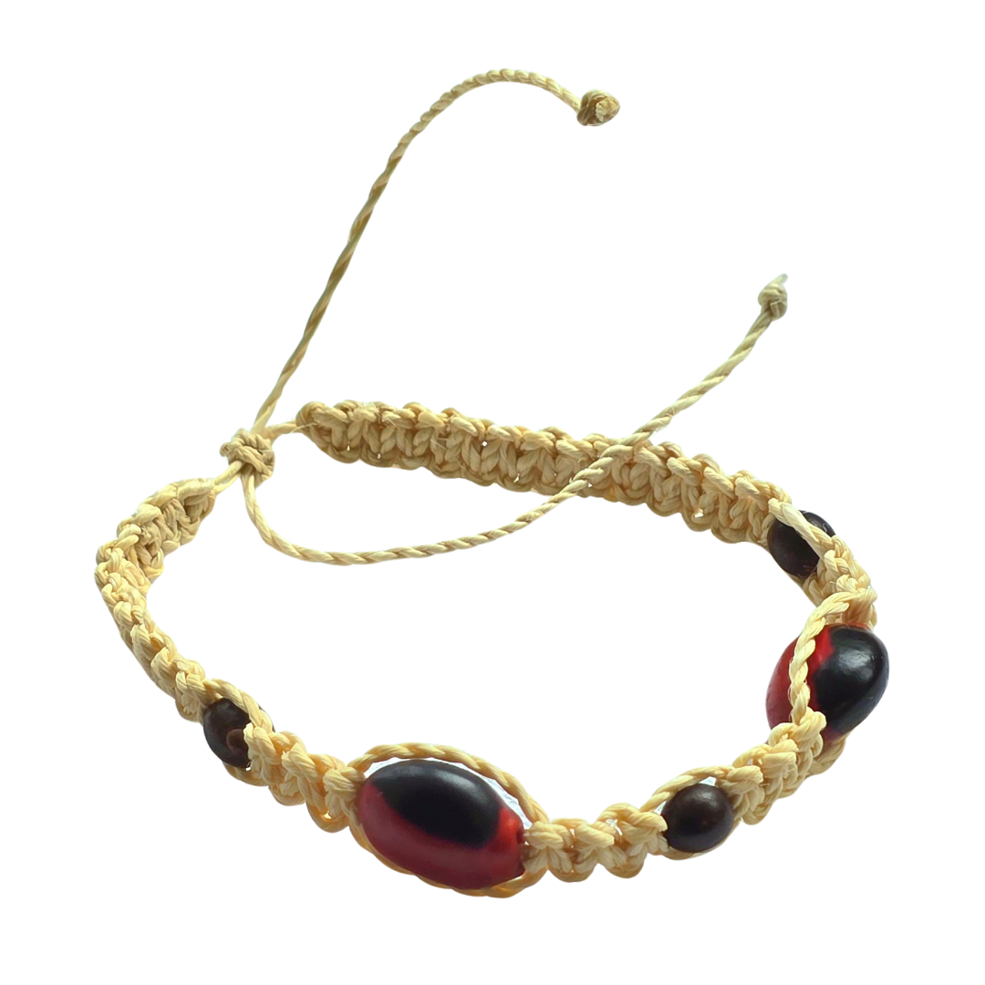 Huayruru and chambira palm fiber macrame bracelets - made by Peruvian Amazon native artisans - Amazon Ecology