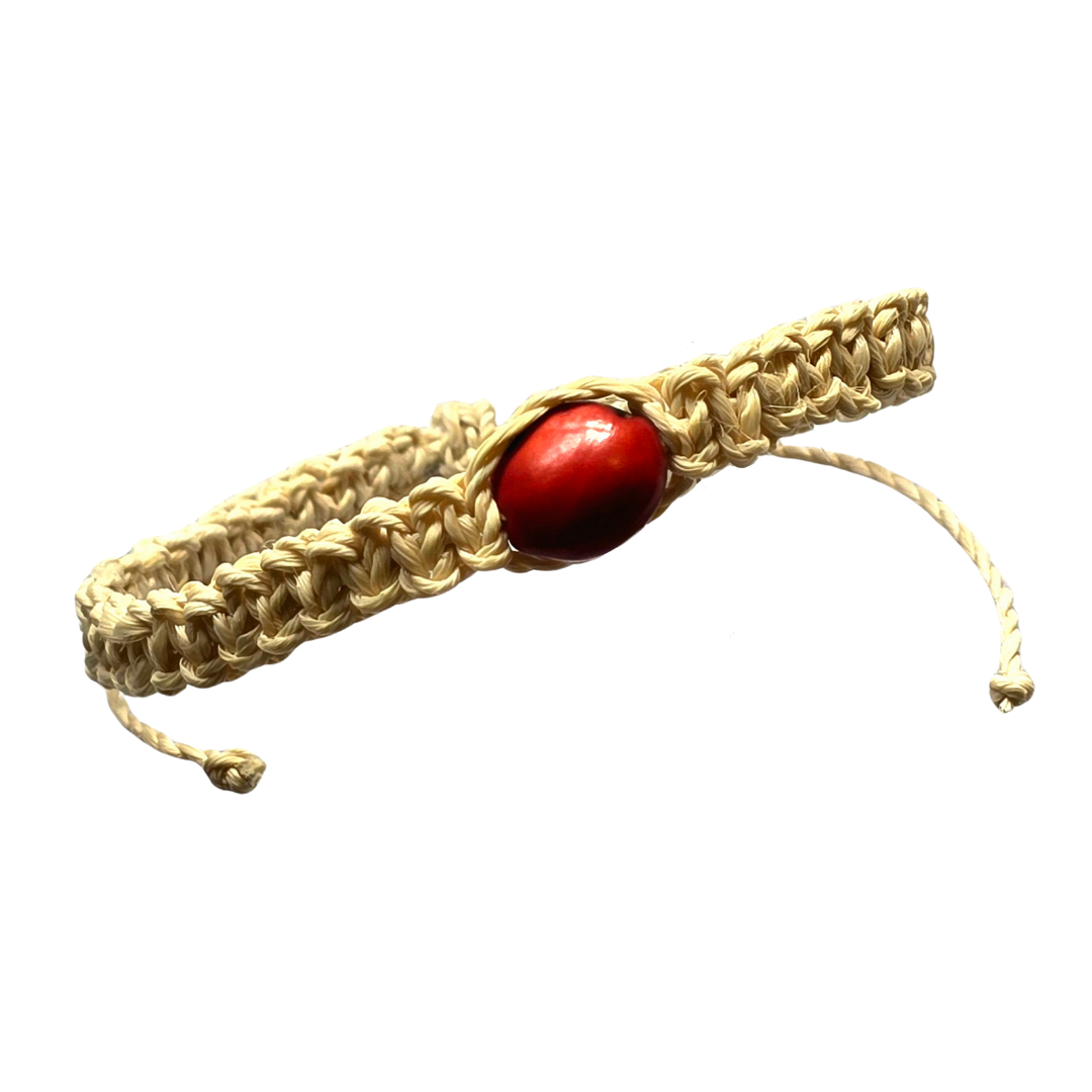 Huayruru and chambira palm fiber macrame bracelets - made by Peruvian Amazon native artisans - Amazon Ecology