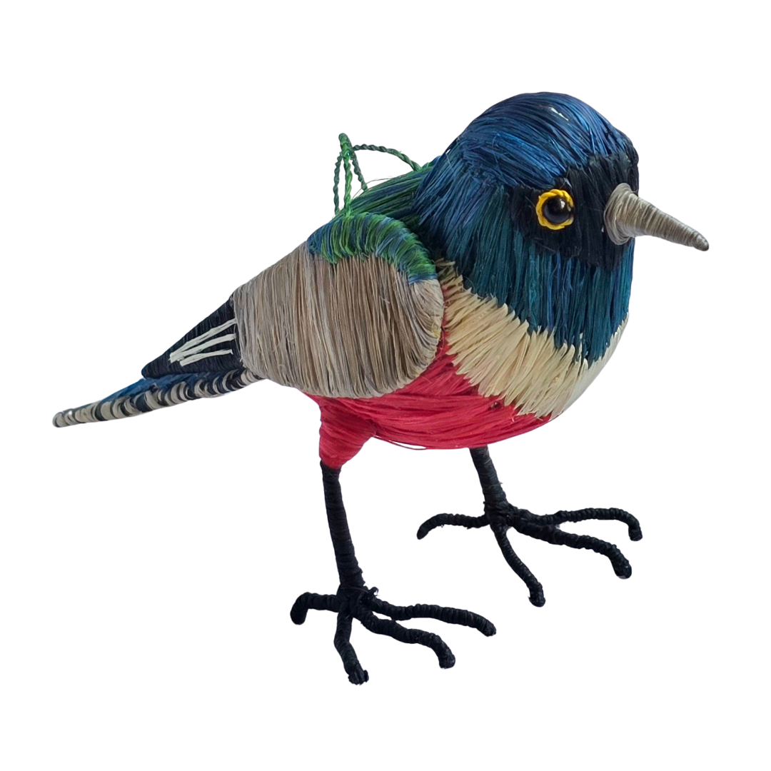 BLUE-CROWNED TROGON BIRD - FAIR-TRADE CHRISTMAS TREE ORNAMENT - WOVEN BY PERUVIAN AMAZON ARTISAN - Amazon Ecology