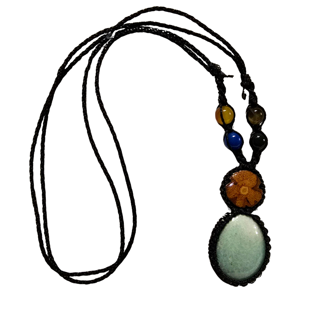 Ayahuasca vine and aquamarine Amazonite macrame necklace - Amazon Ecology