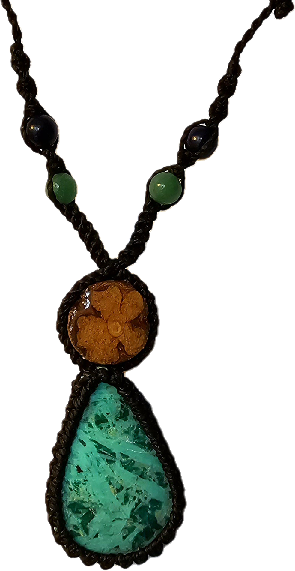 Ayahuasca vine and chrysocolla macrame necklace - Amazon Ecology