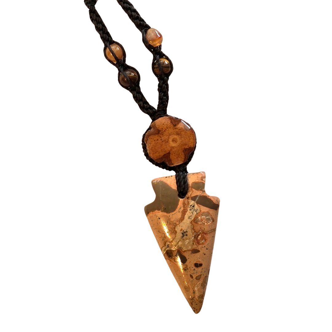 Ayahuasca vine and leopard jasper macrame necklace - made by Peruvian Amazon artisan - Amazon Ecology