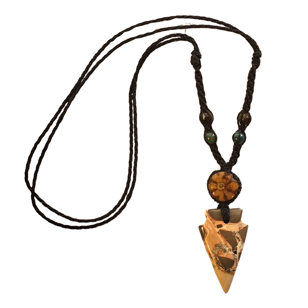 Ayahuasca vine and leopard jasper macrame necklace - made by Peruvian Amazon artisan - Amazon Ecology