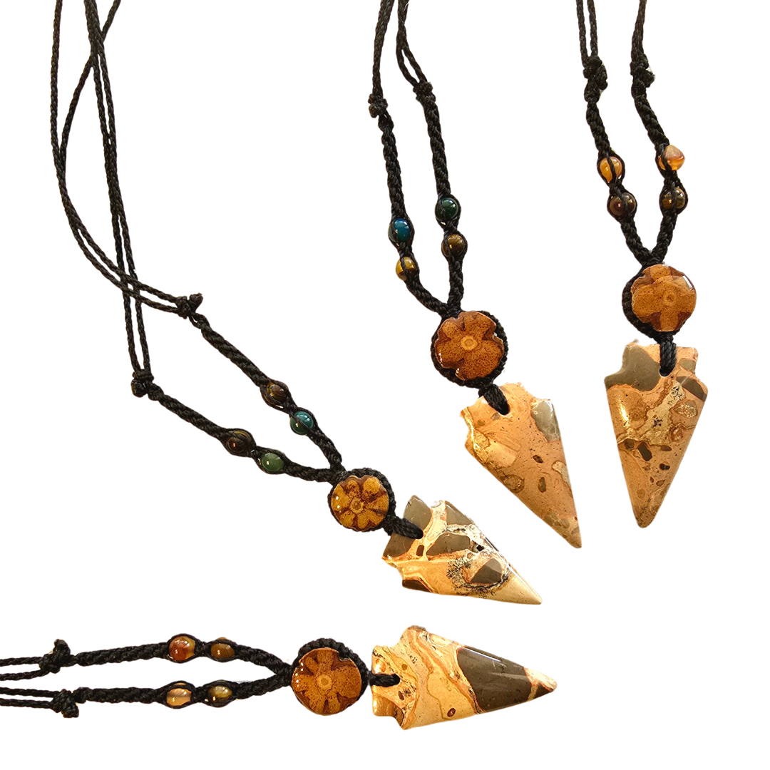 Ayahuasca vine and leopard jasper macrame necklace - made by Peruvian Amazon artisan - Amazon Ecology