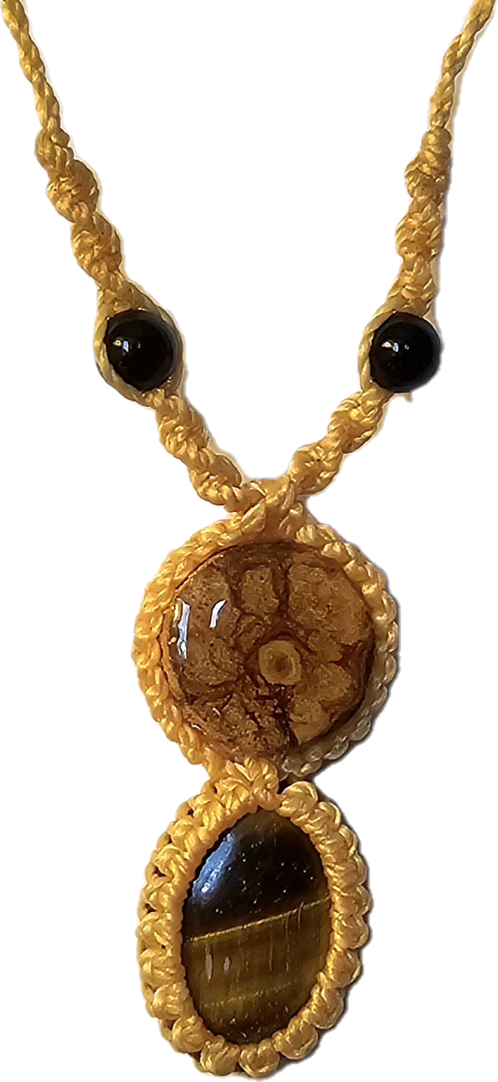 Ayahuasca vine and tiger eye macrame necklace - Amazon Ecology