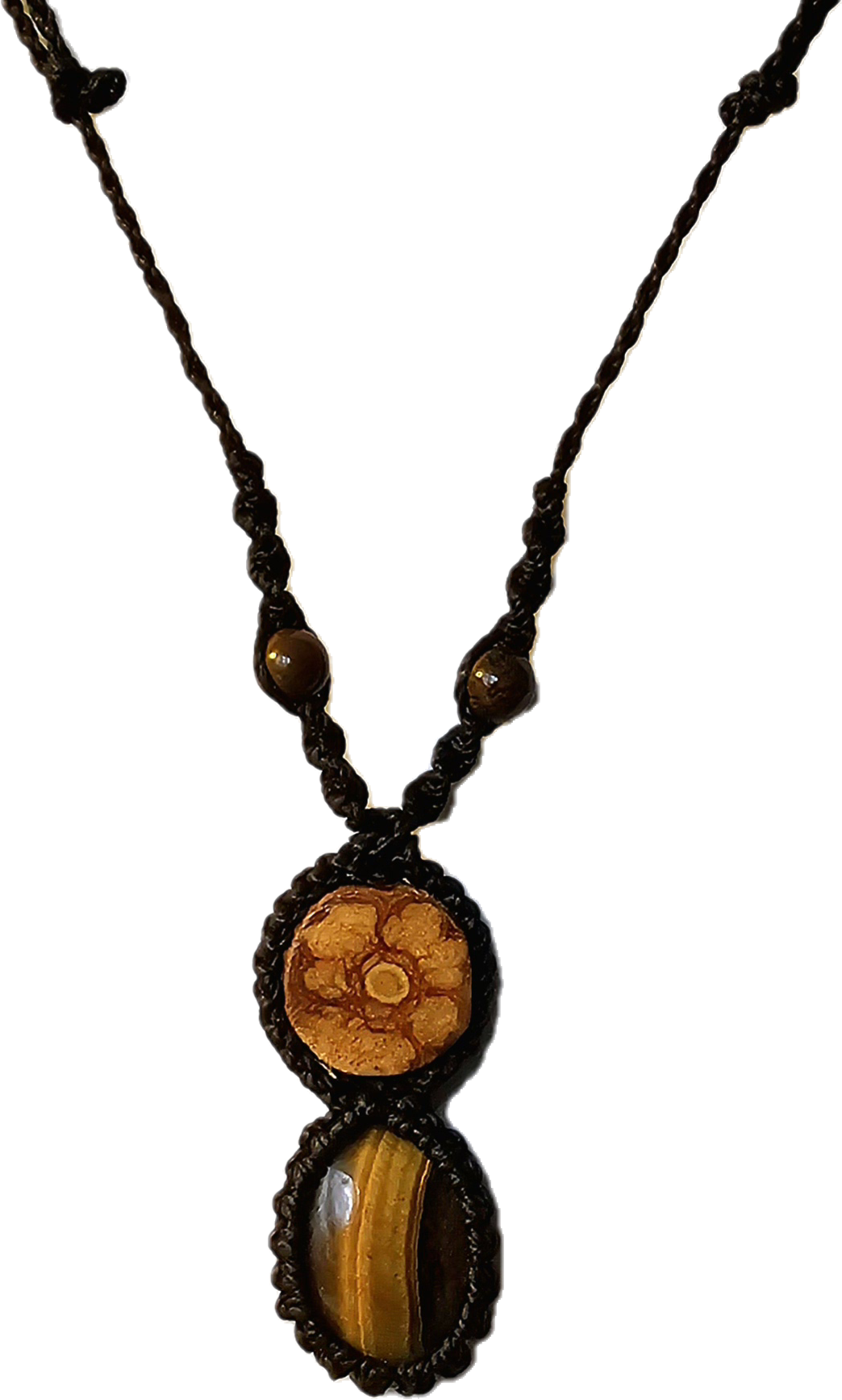 Ayahuasca vine and tiger eye macrame necklace - Amazon Ecology