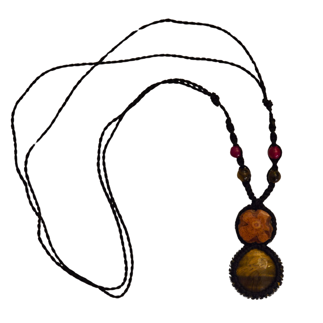 Ayahuasca vine and tiger eye macrame necklace - Amazon Ecology