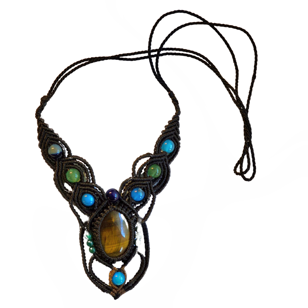 Tiger's eye stone macrame necklace from the Peruvian Amazon