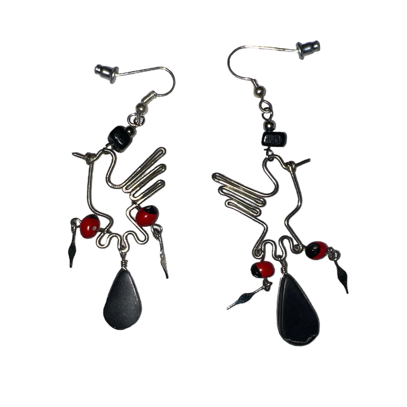Bird Shaped Wire Earrings with Black Onyx - Made by Peruvian Amazon Artisan - Amazon Ecology