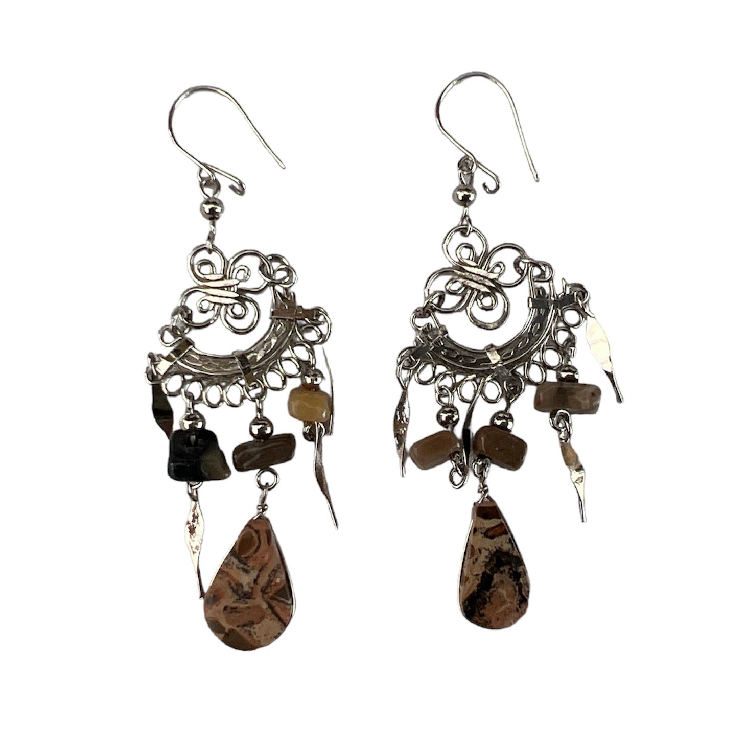Dangly Leopard Jasper Earrings - Made by Peruvian Amazon Artisan - Amazon Ecology
