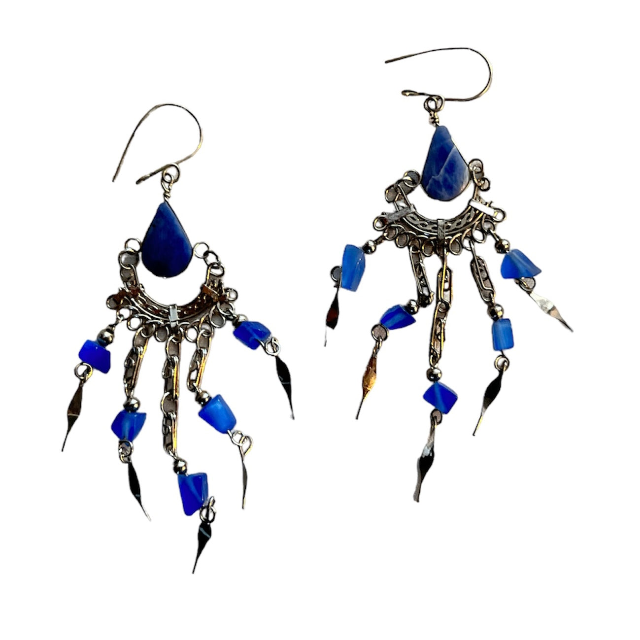 Dangly Silver Wire and Sodalite Earrings - Made By Peruvian Amazon Artisans - Amazon Ecology