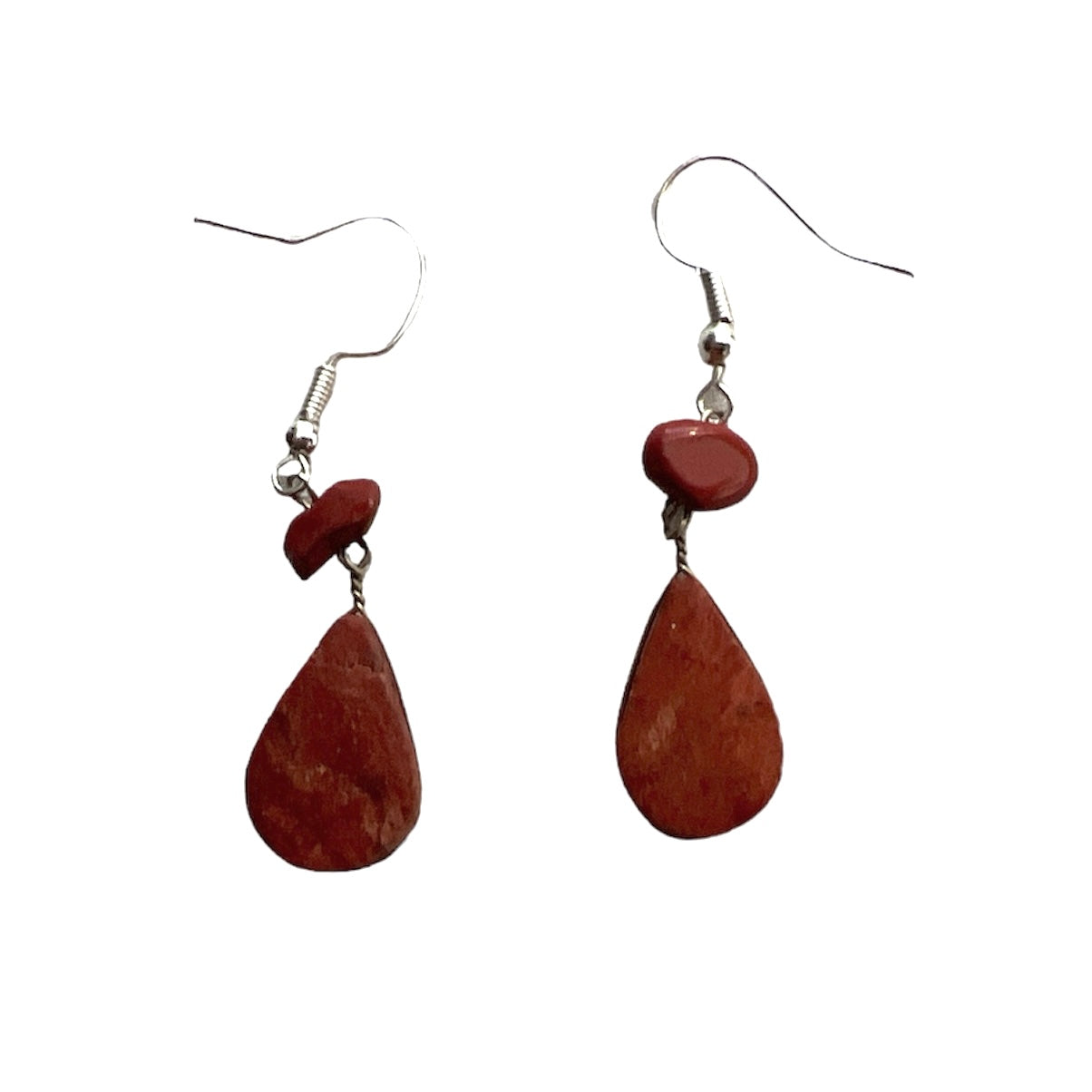 Teardrop Shaped Red Jasper Earrings - Made by Peruvian Amazon Artisan - Amazon Ecology
