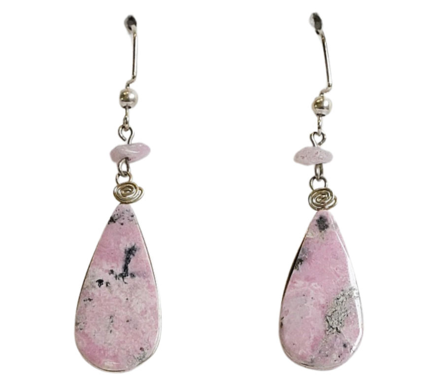 Rhodonite tear drop earrings - Amazon Ecology