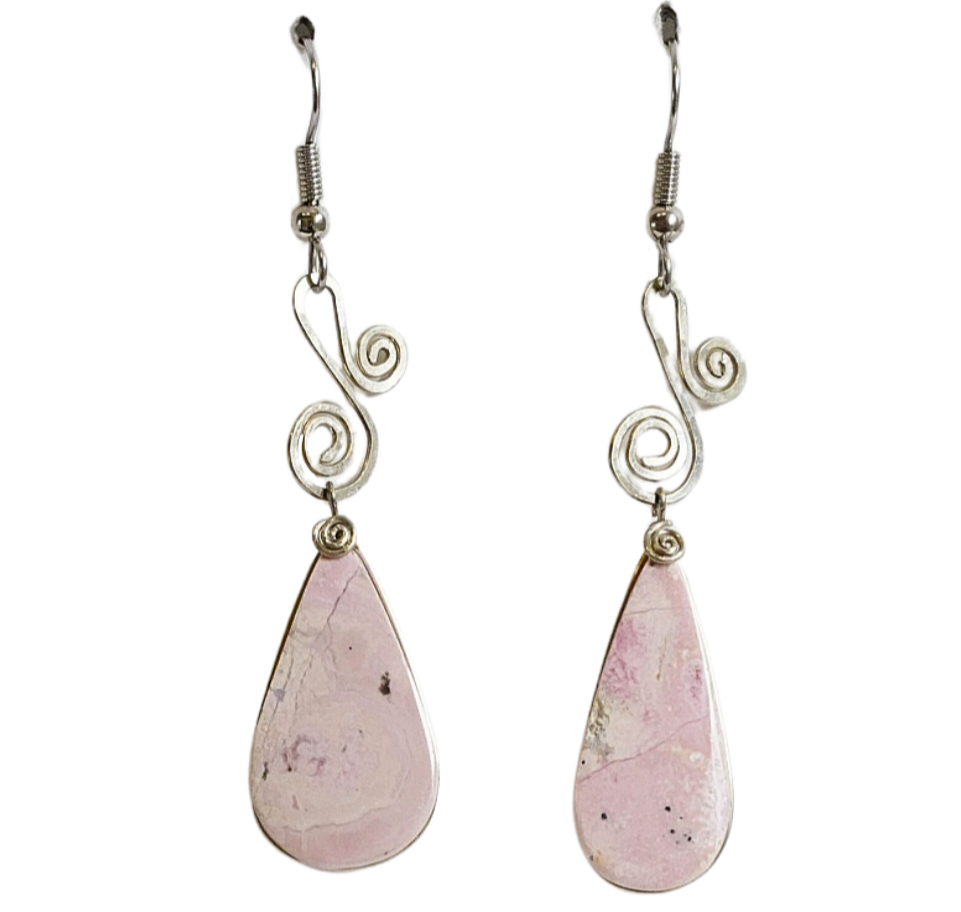 Rhodonite tear drop earrings - Amazon Ecology