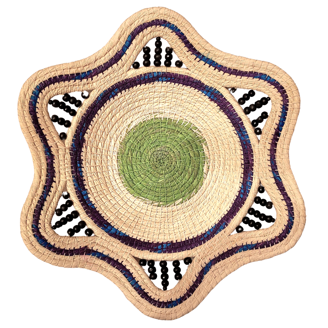Blueberry and lime color chambira basket - made by artisan from the Peruvian Amazon - Amazon Ecology