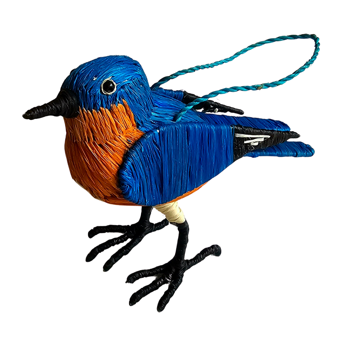 BLUEBIRD BIRD - FAIR TRADE CHRISTMAS TREE ORNAMENT - WOVEN BY PERUVIAN AMAZON ARTISAN - Amazon Ecology