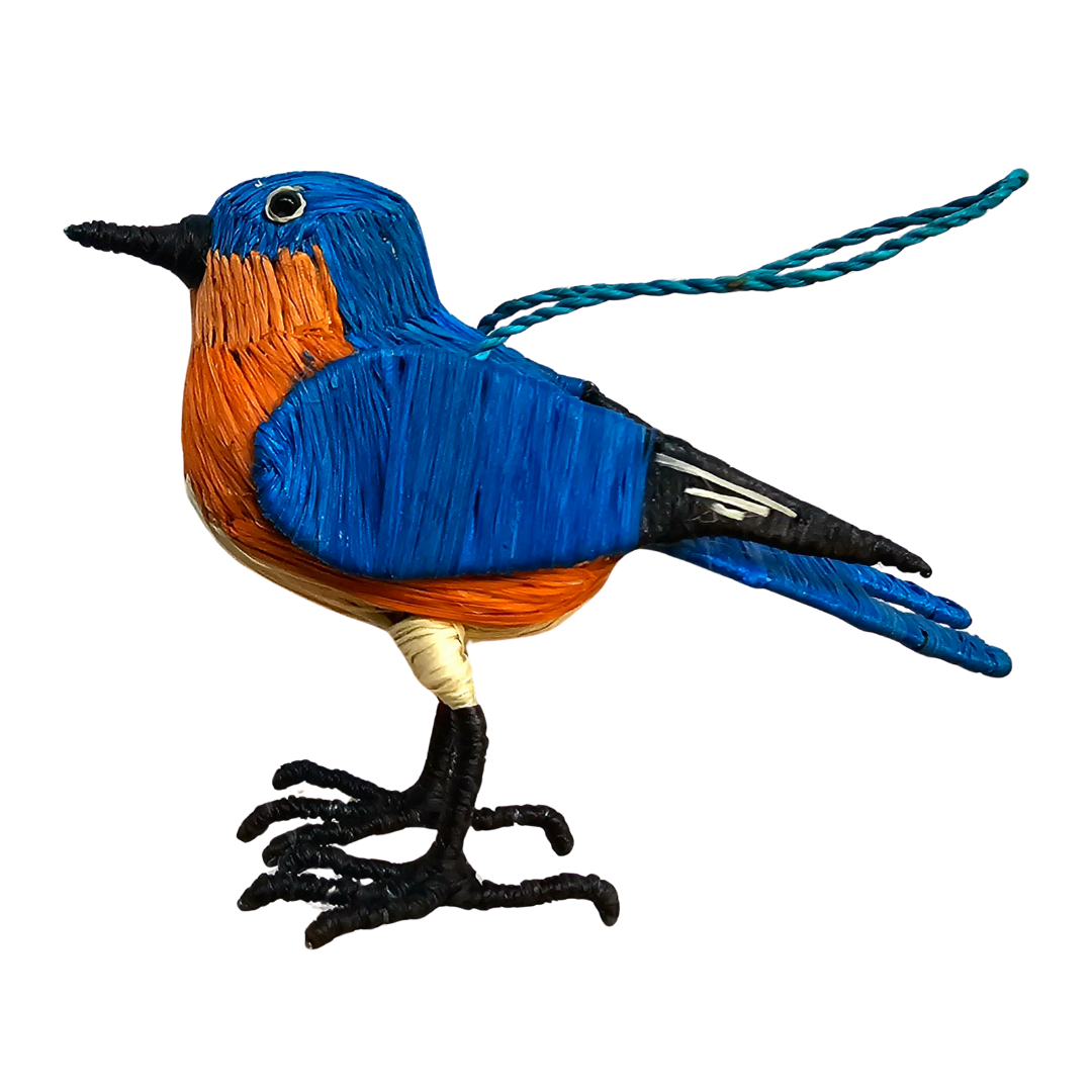 BLUEBIRD BIRD - FAIR TRADE CHRISTMAS TREE ORNAMENT - WOVEN BY PERUVIAN AMAZON ARTISAN - Amazon Ecology