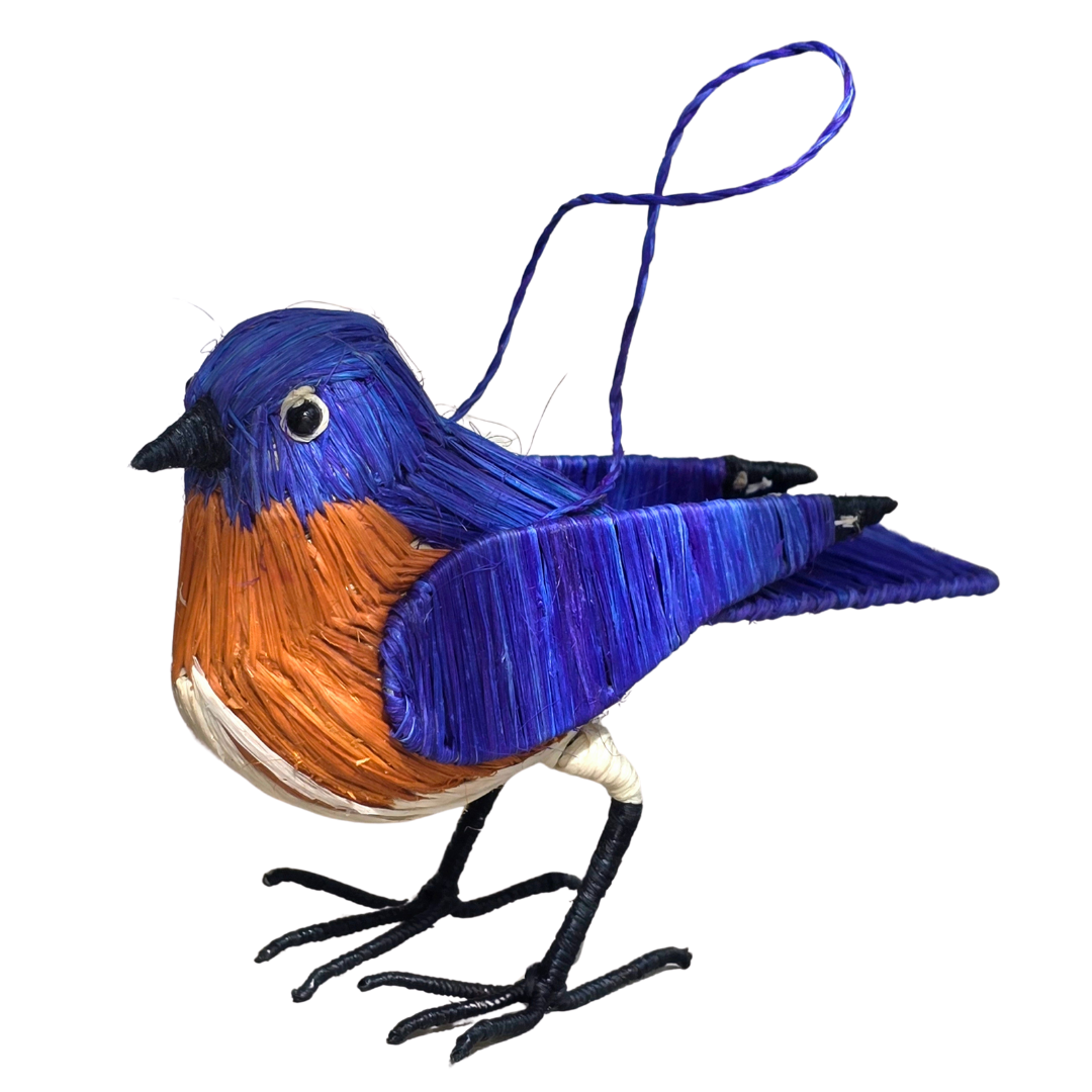 BLUEBIRD BIRD - FAIR TRADE CHRISTMAS TREE ORNAMENT - WOVEN BY PERUVIAN AMAZON ARTISAN - Amazon Ecology