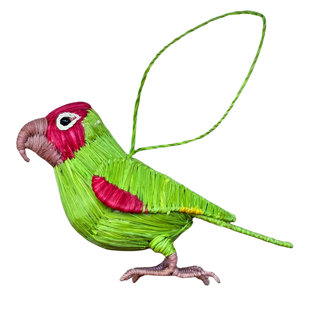 CHERRY HEADED CONURE PARROT BIRD FAIR-TRADE CHRISTMAS TREE ORNAMENT - WOVEN BY PERUVIAN AMAZON ARTISAN - Amazon Ecology